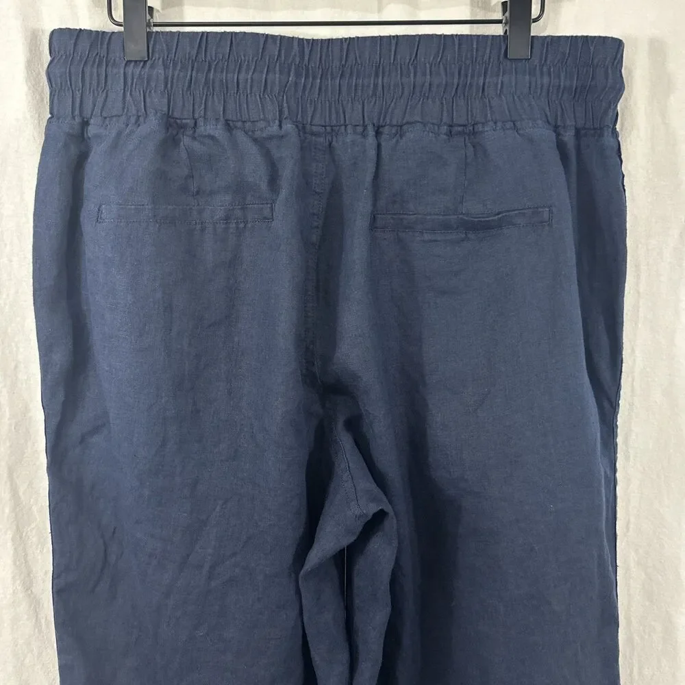 Quince European 100% Linen Deep Navy Wide Leg Pants Womens Sz L Beach Coastal